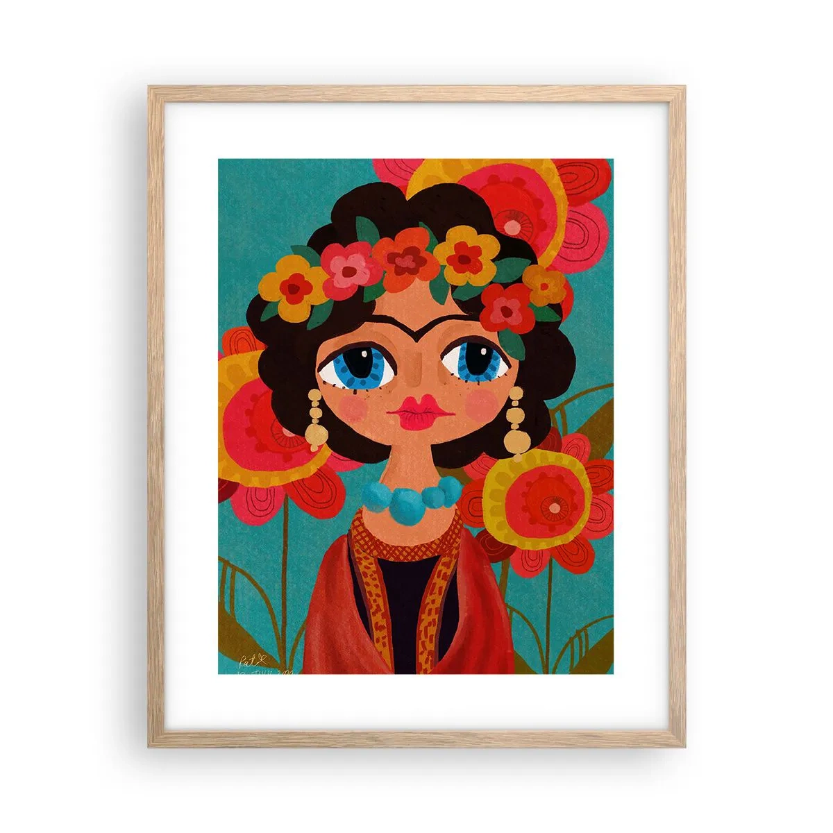 Pôster com moldura de carvalho claro - Senhorita papoula - 40x50 cm