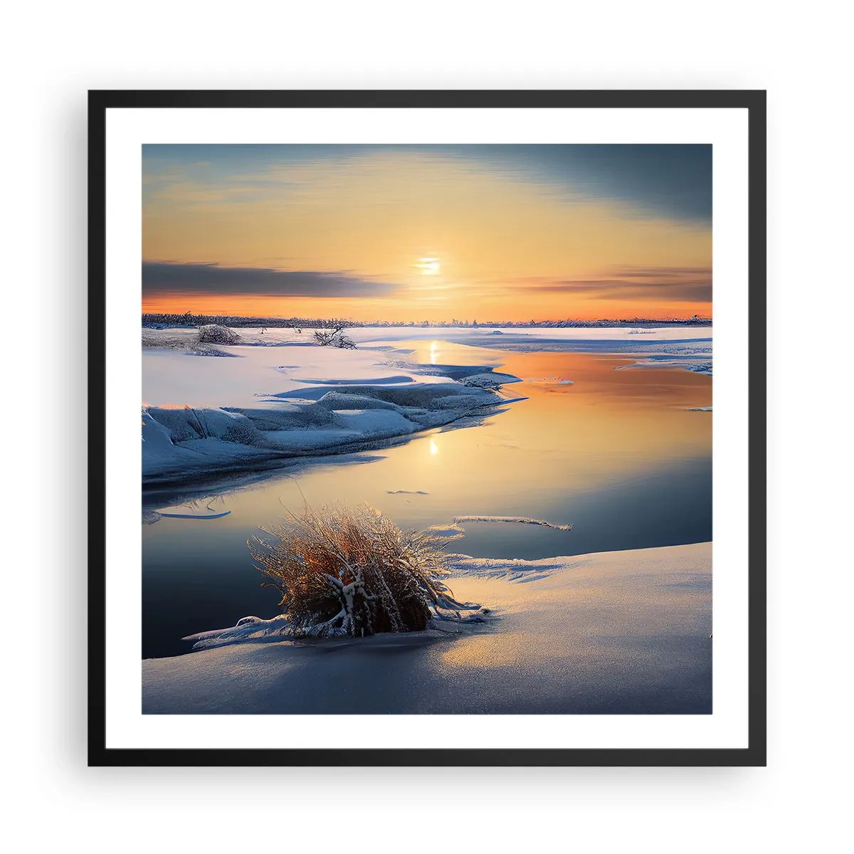 Pôster com moldura preta - Pôr do sol de inverno - 60x60 cm