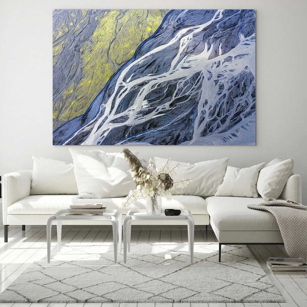 Quadro em vidro - Uma vista aérea da superfície da Terra com riachos sinuosos - 70x50cm - Pinturas rupestres da natureza - Decoração de parede moderna para a sala de estar e quarto ARTTOR