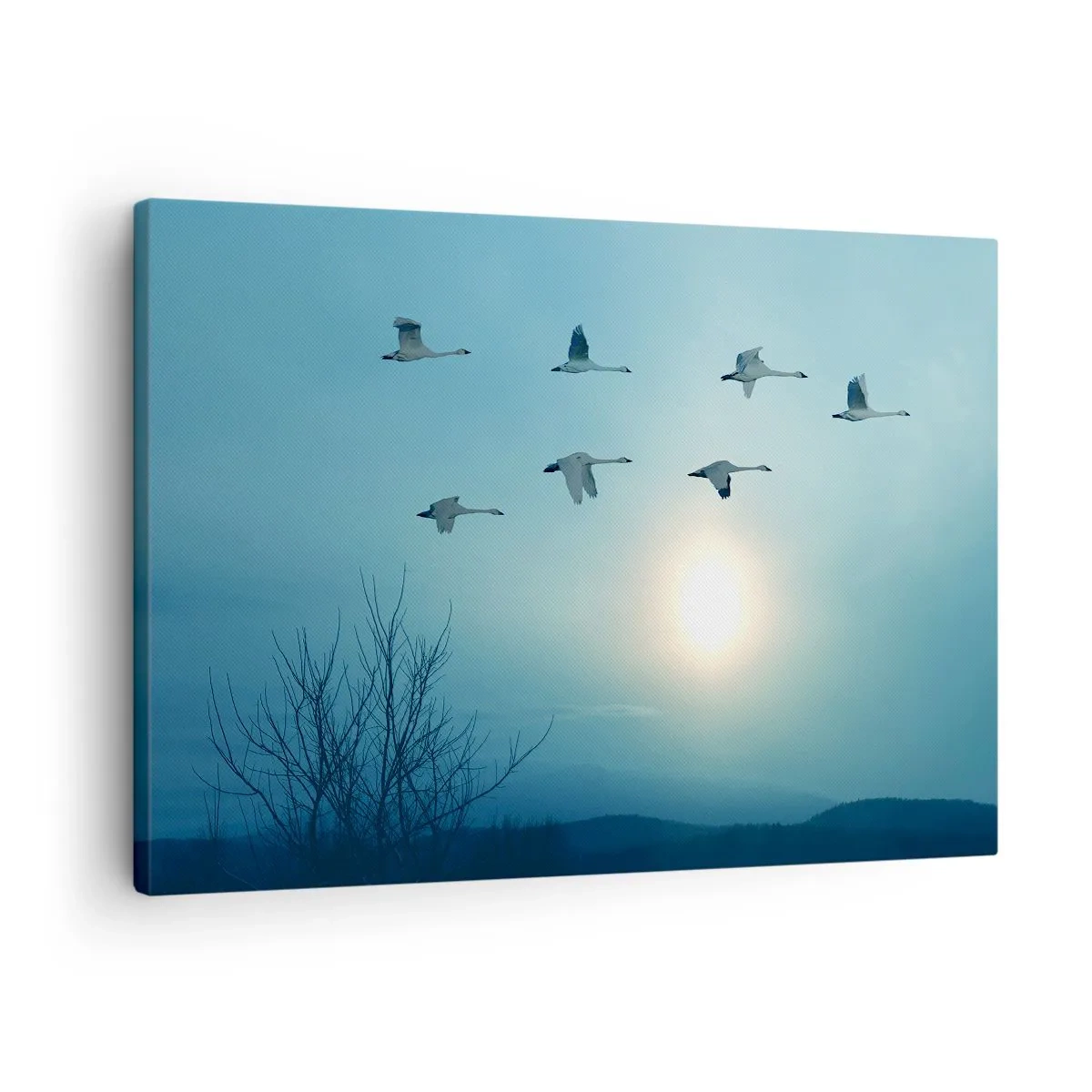 Quadro em tela - Cisnes voadores pela manhã - 70x50cm - Adeus verão, até o ano que vem - Decoração de parede moderna para a sala de estar e quarto ARTTOR