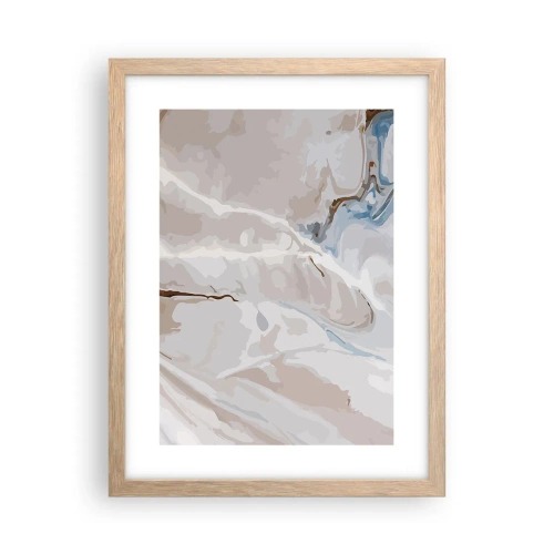 Pôster com moldura de carvalho claro - Meandros azuis sob branco - 30x40 cm