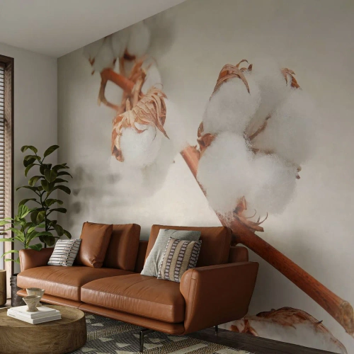Papel de Parede Premium Sand - Apenas acaricie - Flor de algodão, Flor, Galho de algodão - 500x350 cm
