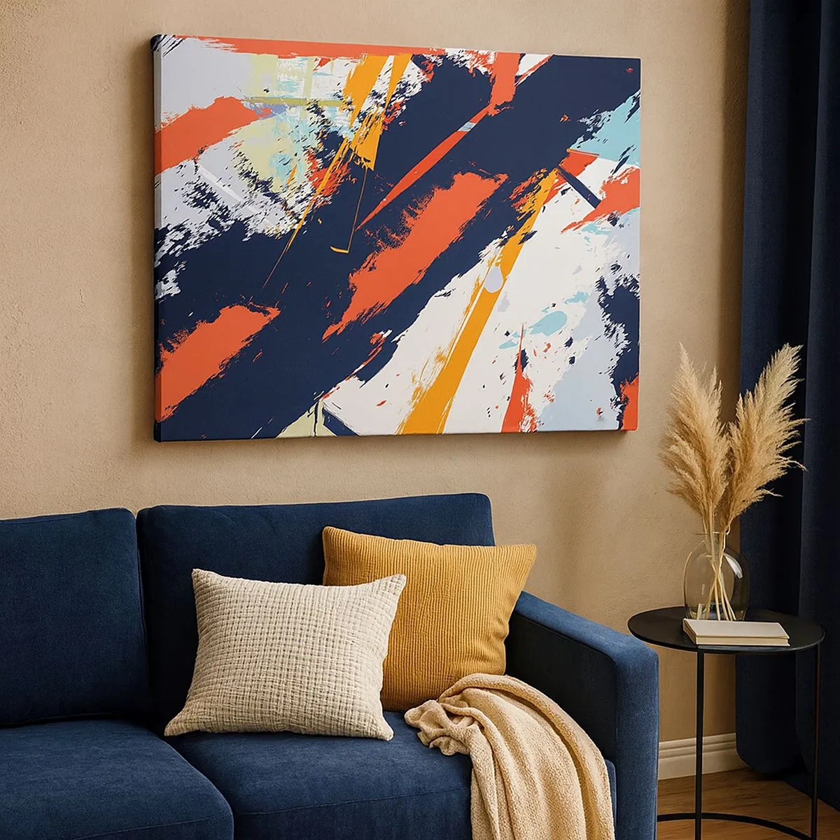 Quadro em tela - Pinceladas abstratas em cores vibrantes - 70x50cm - Composição dinâmica - Decoração de parede moderna para a sala de estar e quarto ARTTOR