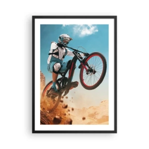 Pôster com moldura preta - Um ciclista de montanha realiza um salto dinâmico em uma paisagem desértica. - 50x70cm - Loucura demoníaca da bicicleta - Decoração de parede moderna para a sala de estar e quarto ARTTOR