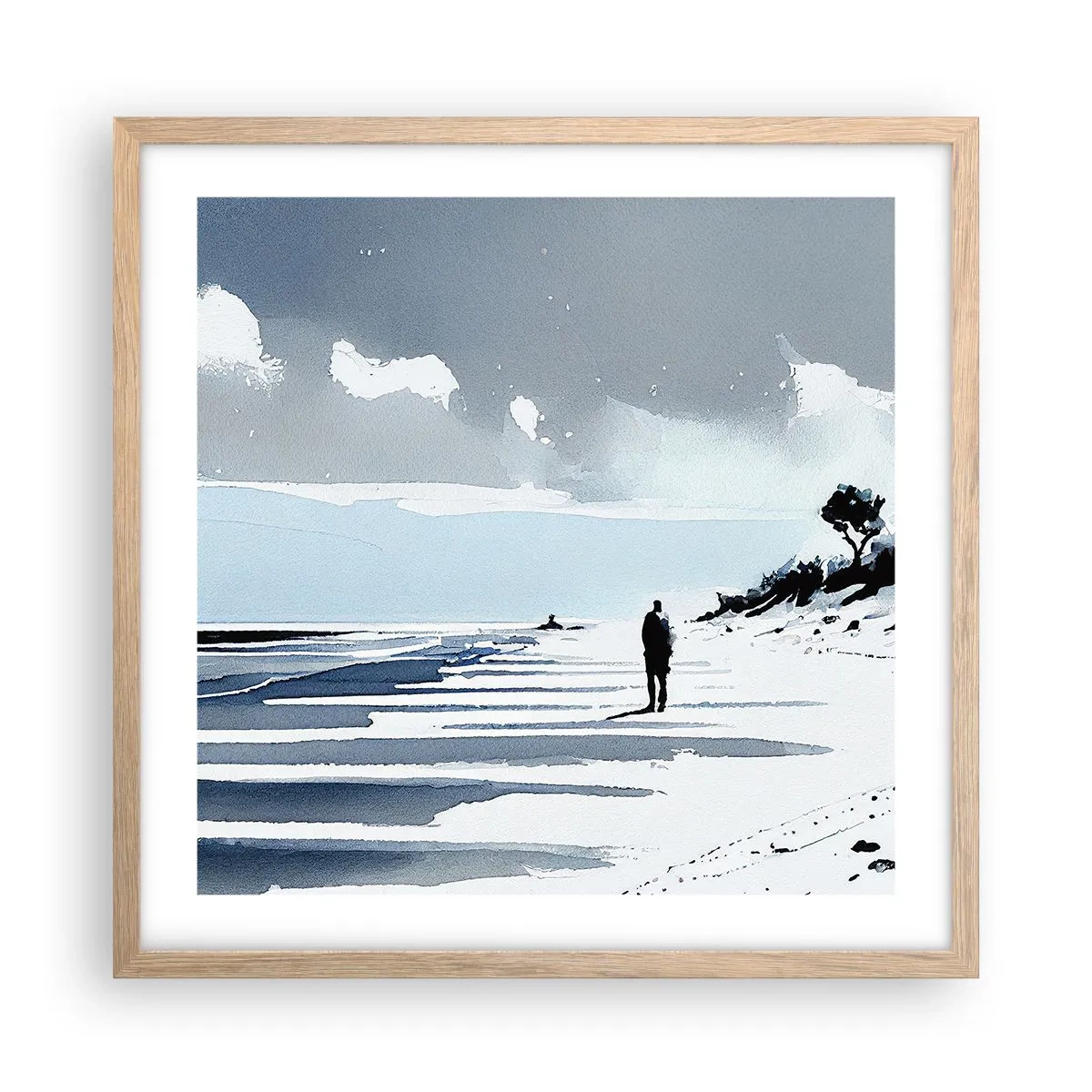 Pôster com moldura de carvalho claro - Sozinho - 50x50 cm