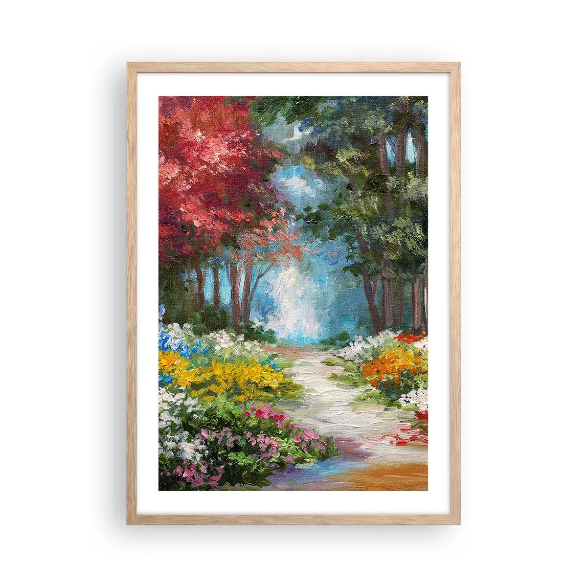 Pôster com moldura de carvalho claro - Jardim florestal, floresta florida - 50x70 cm