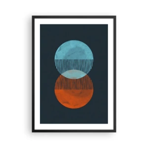 Pôster com moldura preta - Círculos abstratos em tons de azul e laranja - 50x70cm - Fantasia astronómica - Decoração de parede moderna para a sala de estar e quarto ARTTOR