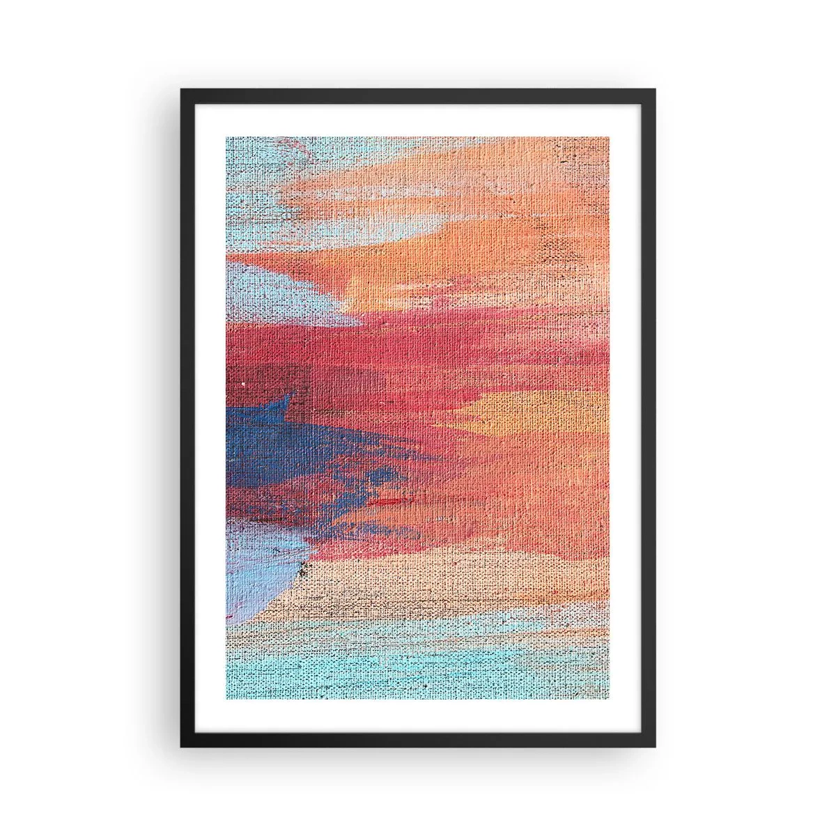 Pôster com moldura preta - Pinceladas abstratas em tons quentes e frios - 50x70cm - Flutuar pelo arco-íris - Decoração de parede moderna para a sala de estar e quarto ARTTOR