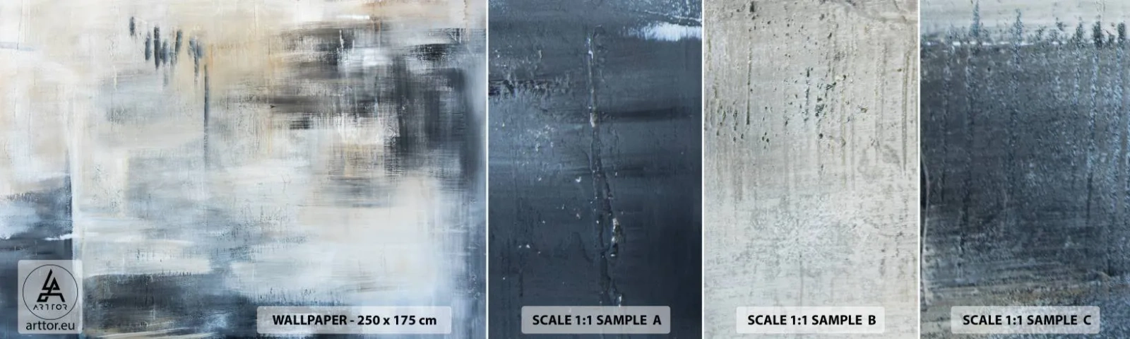 Amostra de papel de parede autocolante Deluxe Sticker - Atrás da cortina azul - Pedaço, Abstração, Industrial - 100x30 cm