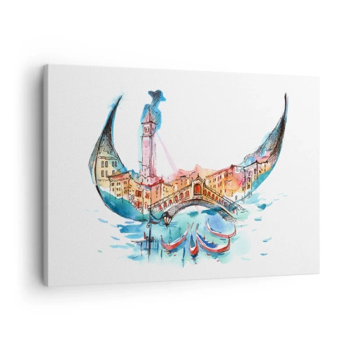 Quadro em tela - Uma composição em aquarela de Veneza em forma de gôndola - 70x50cm - Navegamos pela cidade - Decoração de parede moderna para a sala de estar e quarto ARTTOR