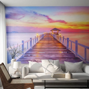 Papel de Parede Standard Eco - O silêncio lilás-dourado da noite - Paisagem, Mar, Baía - 250x175 cm