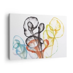 Quadro em tela - Flores coloridas e transparentes em um fundo branco - 70x50cm - Flores com alma - Decoração de parede moderna para a sala de estar e quarto ARTTOR