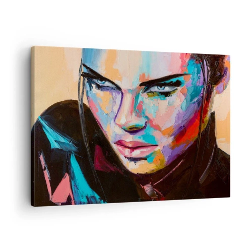 Quadro em tela - Retrato de uma mulher em cores abstratas vivas - 70x50cm - Coração selvagem - Decoração de parede moderna para a sala de estar e quarto ARTTOR