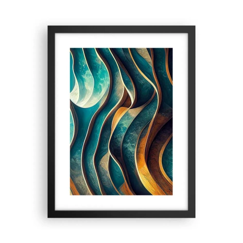 Pôster com moldura preta - Meandros de azul - 30x40 cm