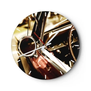 Relógio de parede - Relógio em vidro - O cockpit de um carro clássico em estilo retrô - 30x30cm - Um carro com alma - Decoração de parede moderna para a sala de estar, cozinha e quarto ARTTOR