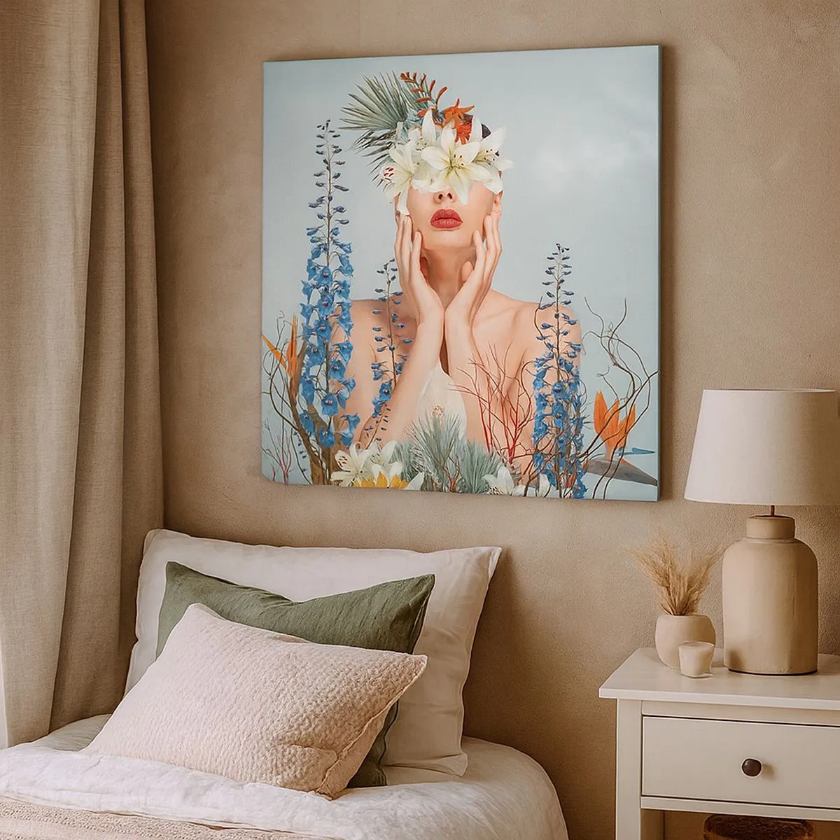 Quadro em tela - Mulher – flor - 30x30 cm