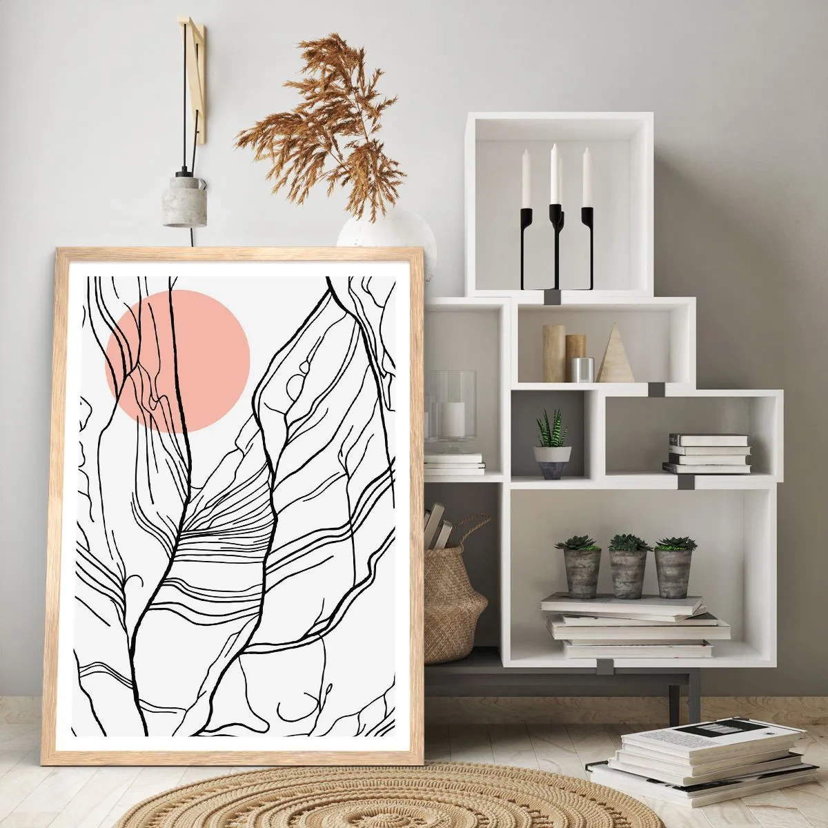 Pôster com moldura de carvalho claro - Numa rede de galhos - 40x50 cm