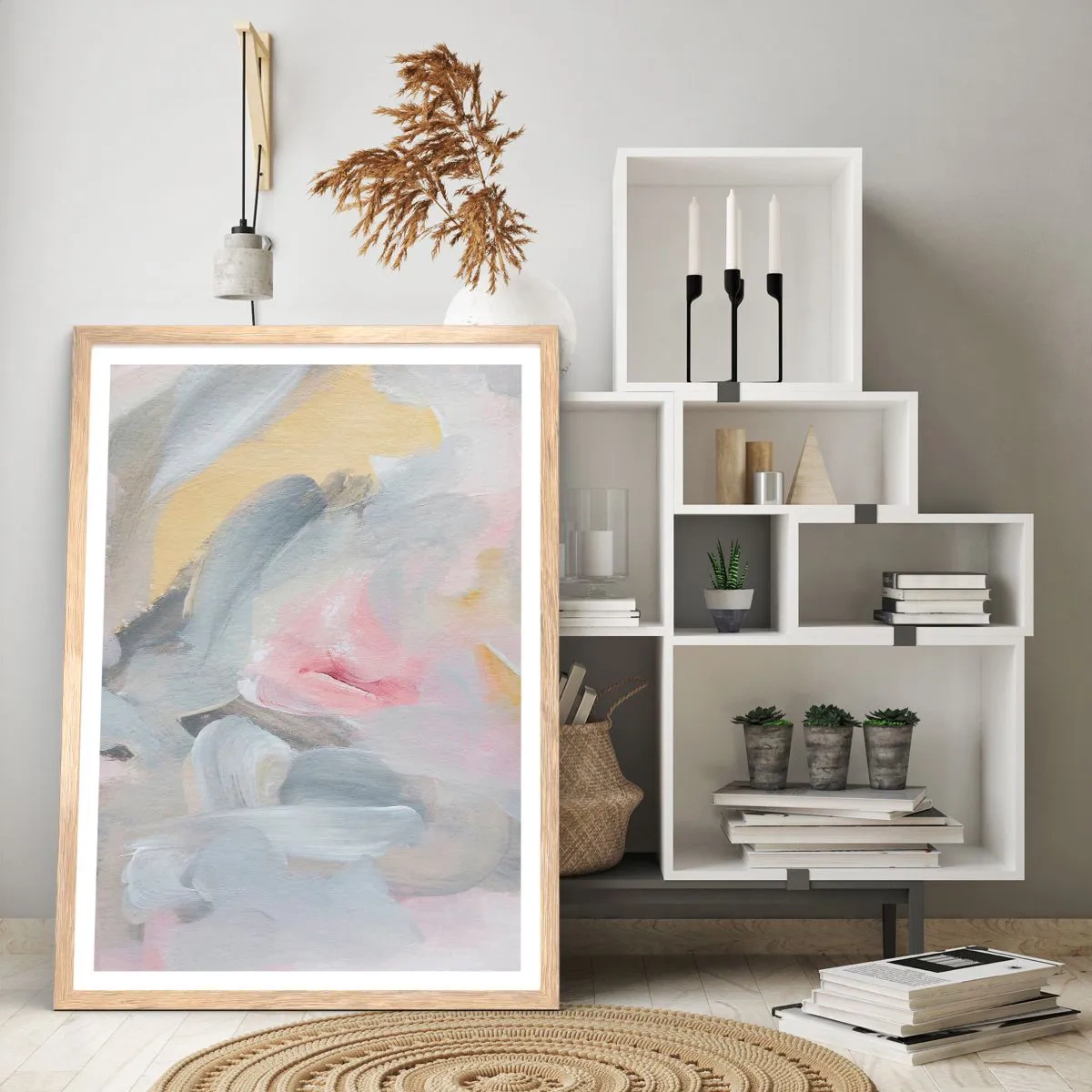 Pôster com moldura de carvalho claro - Em um mundo pastel - 50x70 cm