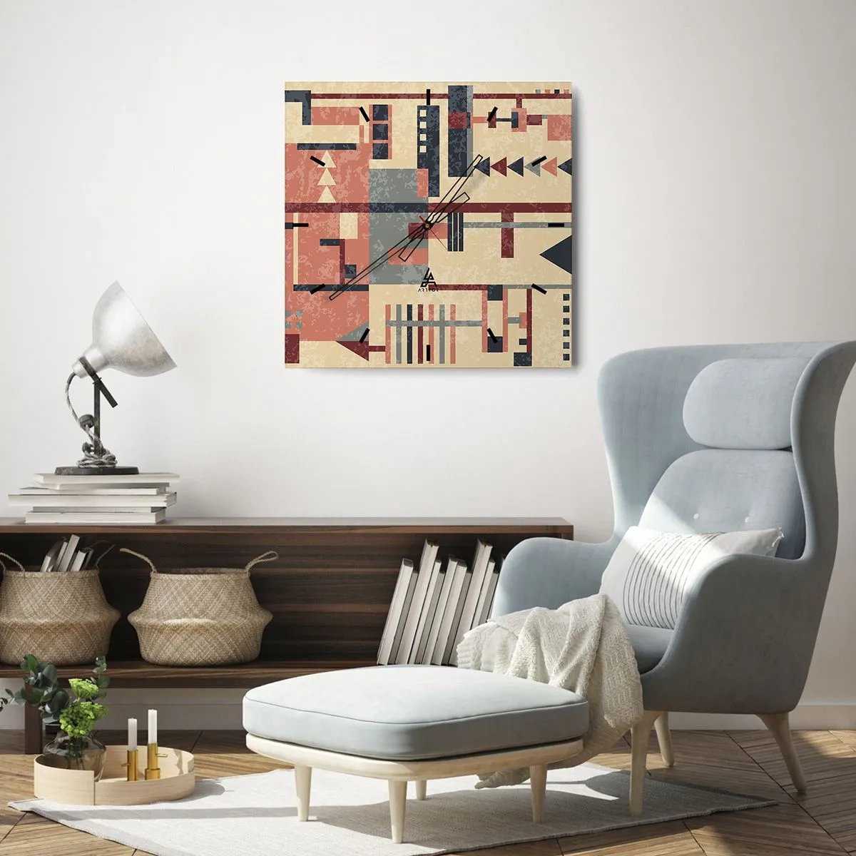 Relógio de parede - Relógio em vidro - Combinação de verticais e horizontais - 30x30 cm