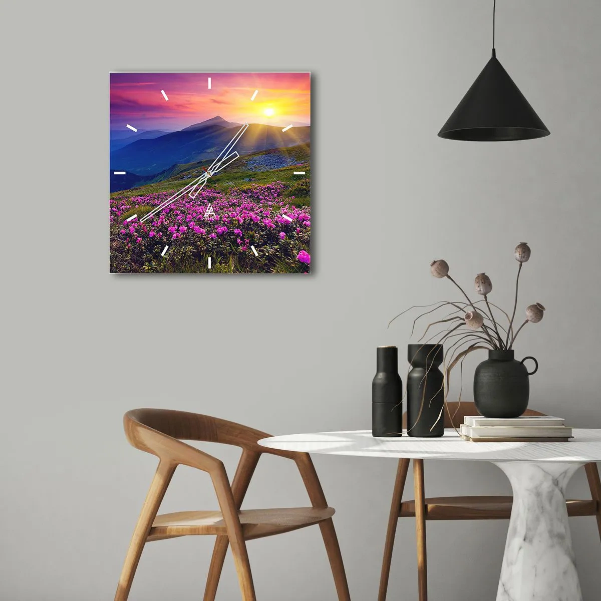Relógio de parede - Relógio em vidro - …Cheiro de pinheiros e ervas da montanha - 30x30 cm