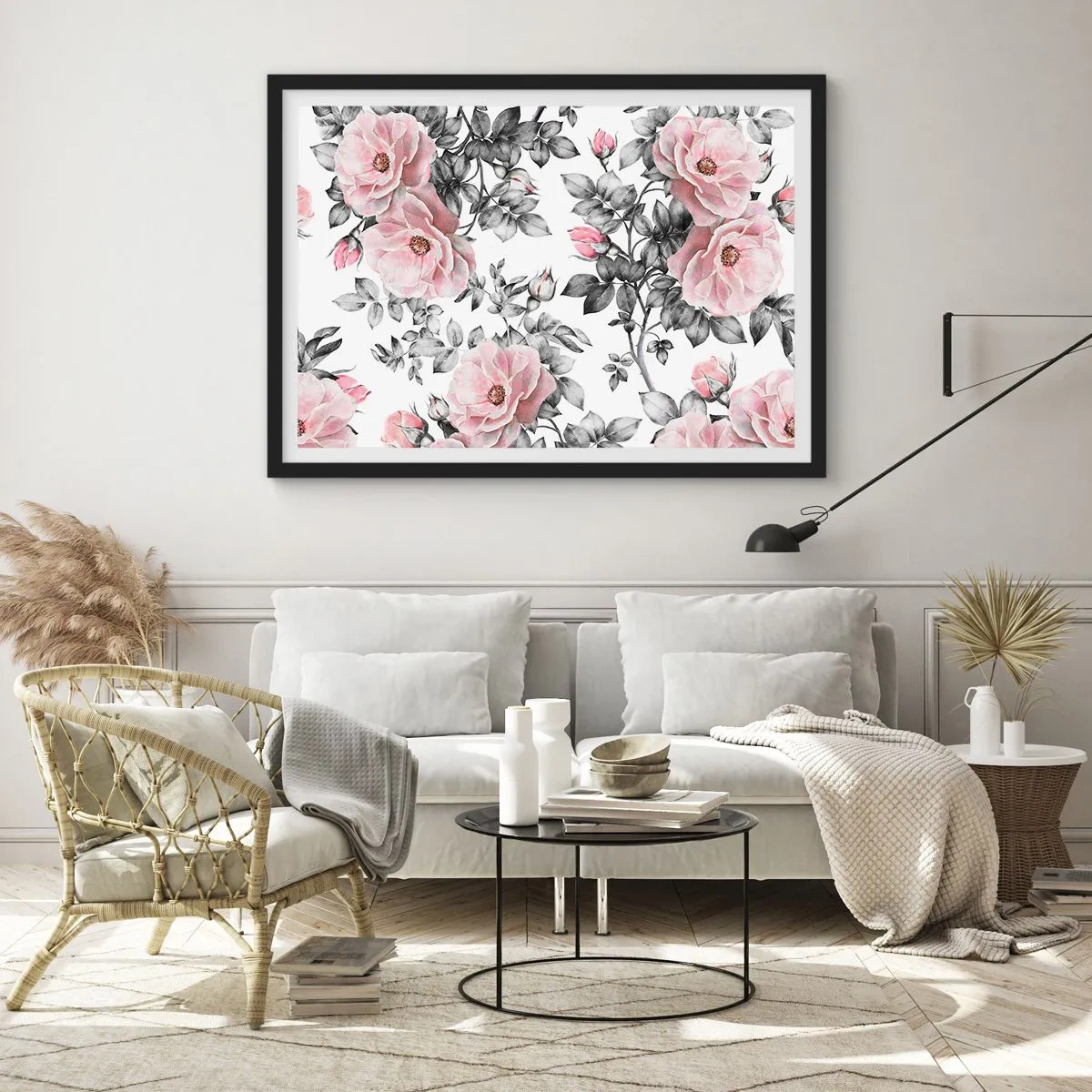 Pôster com moldura preta - Perder-se nas rosas - 91x61 cm