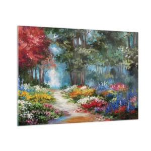 Quadro em vidro - Jardim florestal, floresta florida - 100x70 cm