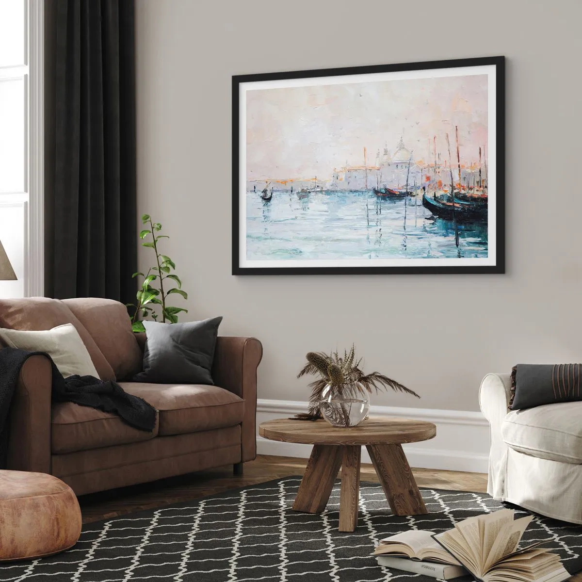 Pôster com moldura preta - Além da água, atrás do nevoeiro - 70x50 cm