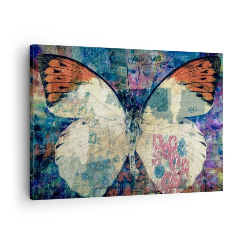 Quadro em tela - Borboleta em um fundo artístico abstrato com detalhes coloridos - 70x50cm - Fragilidade subtil - Decoração de parede moderna para a sala de estar e quarto ARTTOR