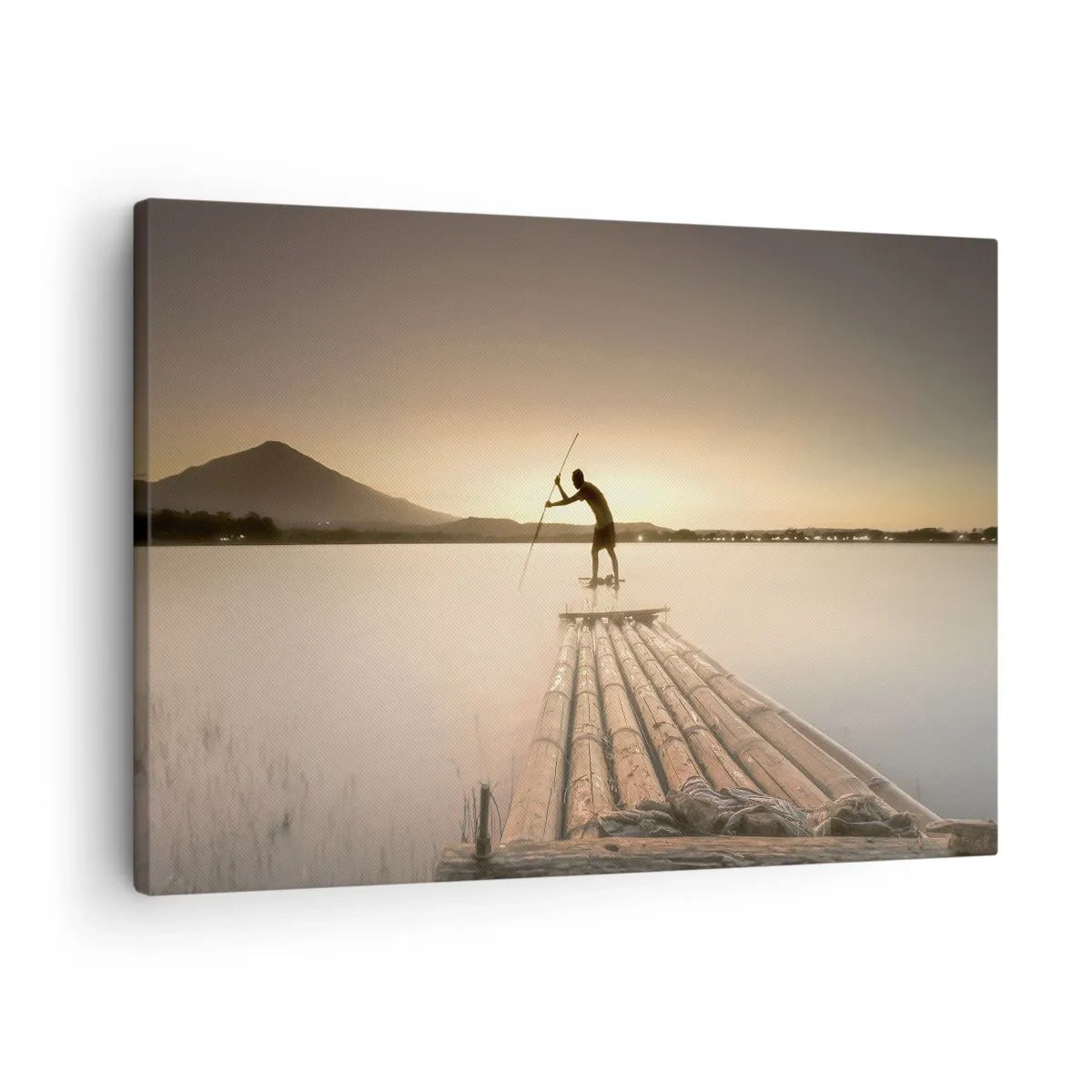 Quadro em tela - Homem em uma jangada ao pôr do sol - 70x50cm - Antes de descansar - Decoração de parede moderna para a sala de estar e quarto ARTTOR