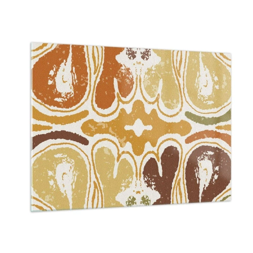 Quadro em vidro - Abstração simétrica em tons terrosos quentes - 70x50cm - Abstração sentimental - Decoração de parede moderna para a sala de estar e quarto ARTTOR