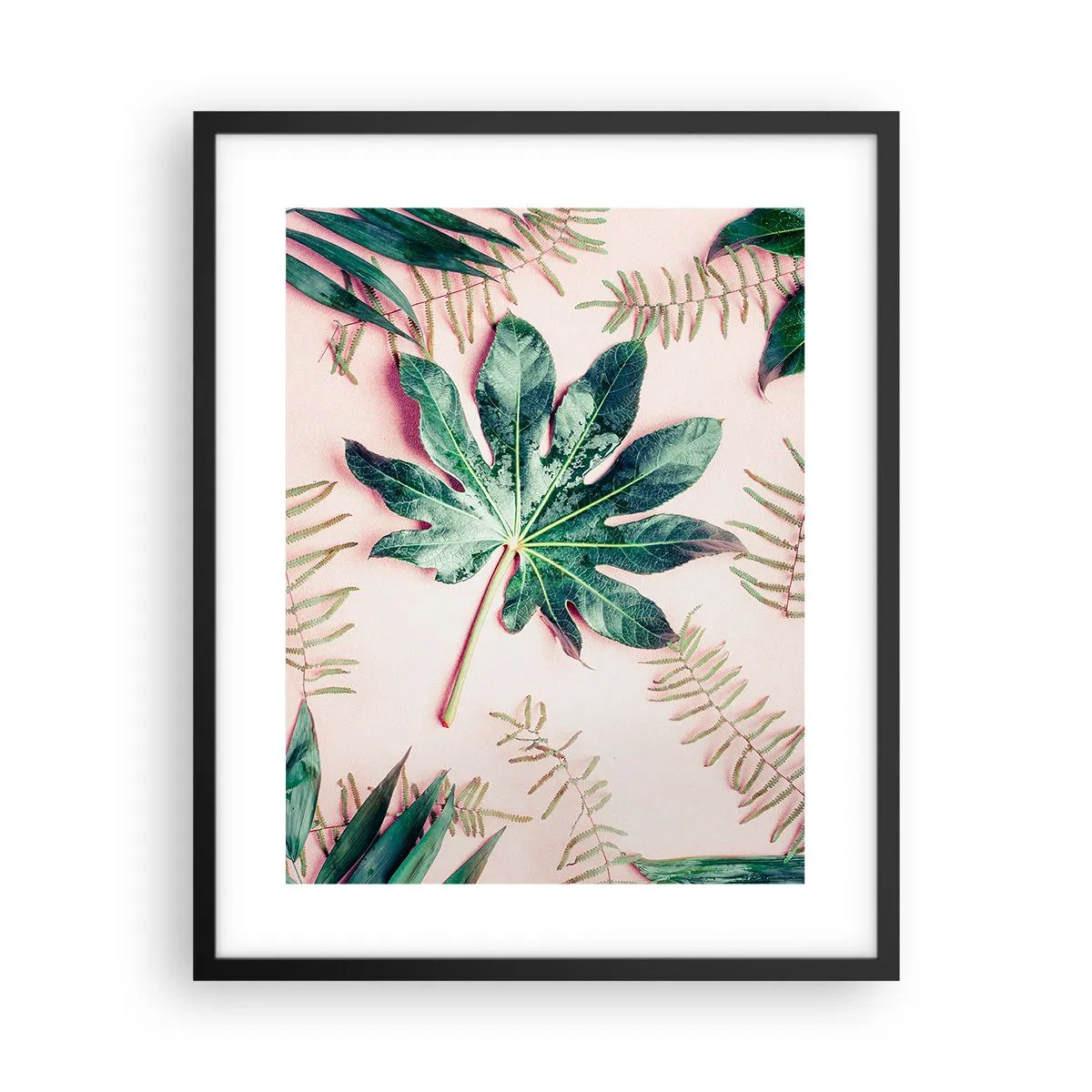 Pôster com moldura preta - Estudo do verde em um fundo rosa - 40x50 cm