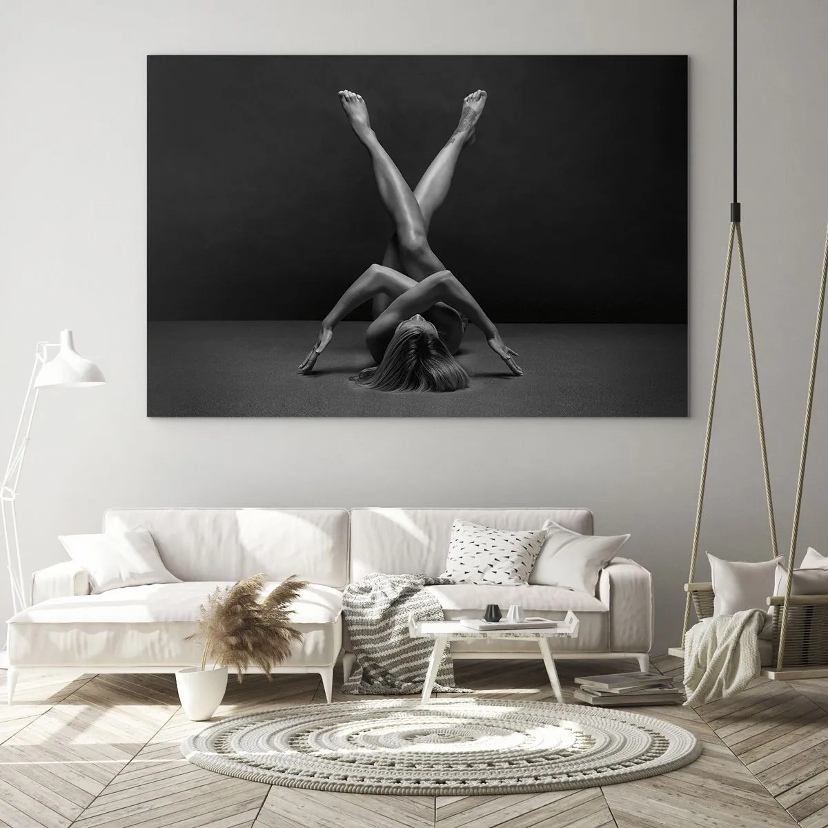 Quadro em vidro - Nu feminino em composição corporal geométrica - 70x50cm - Geometria da nudez - Decoração de parede moderna para a sala de estar e quarto ARTTOR