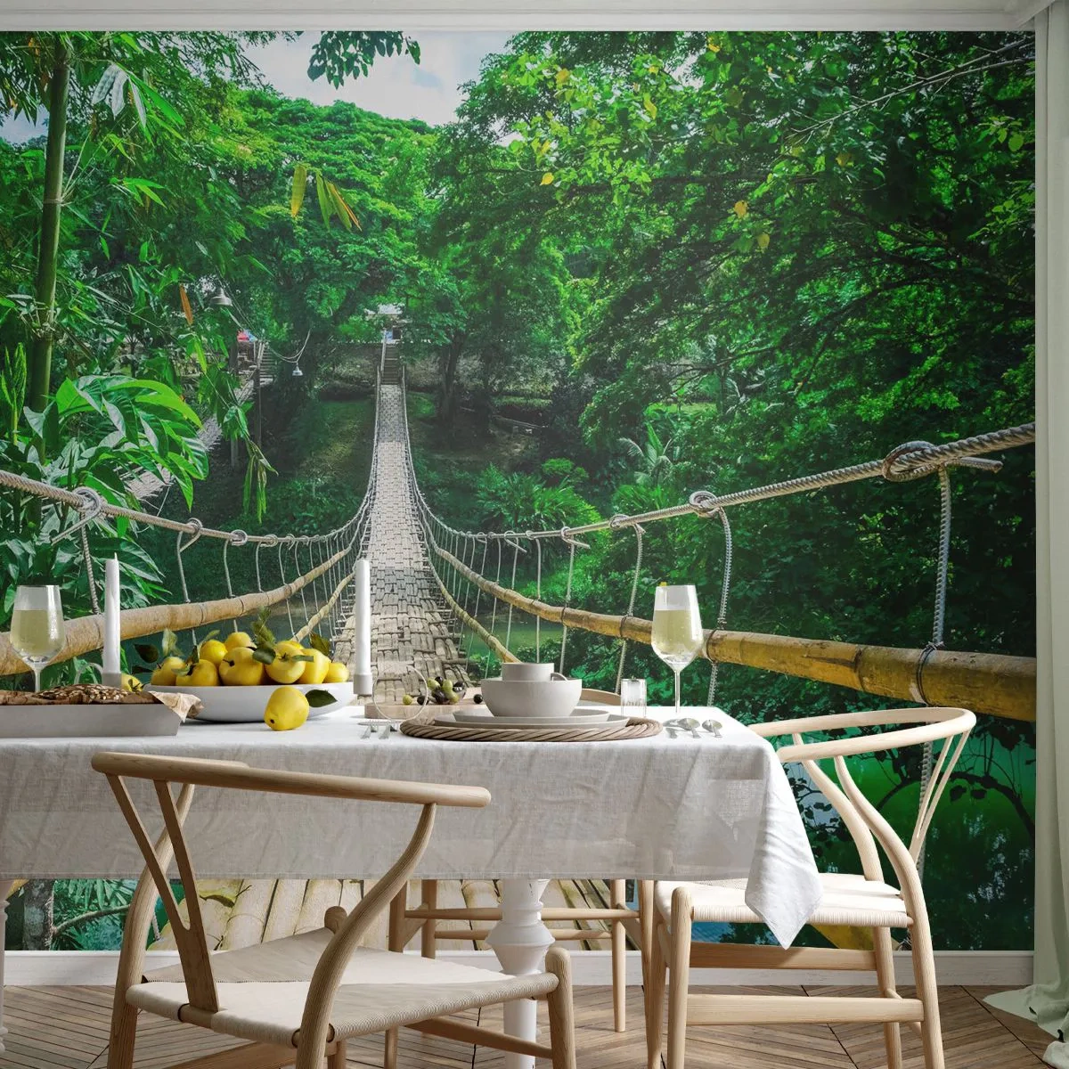 Papel de Parede Premium Canvas - Ponte de macacos sobre a vegetação - Paisagem, Selva, Filipinas - 400x280 cm