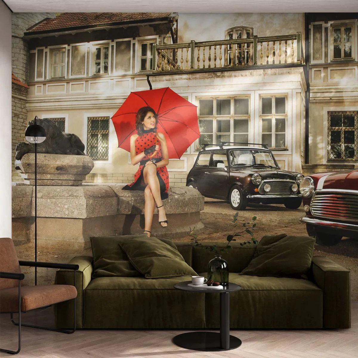 Papel de Parede Premium Sand - Mini-viagem sentimental - Mulher, Arquitetura, Carro - 100x70 cm