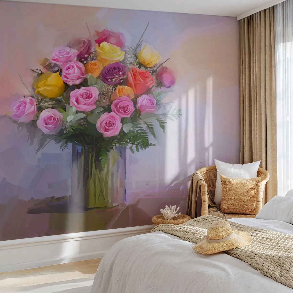 Papel de Parede Standard Eco - Beleza retida - Vaso com Flores, Buquê de flores, Pedaço - 400x280 cm