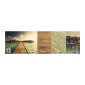 Amostra de papel de parede Premium Canvas - Um convite caloroso - Maldivas, Paisagem, Casas na Água - 100x30 cm