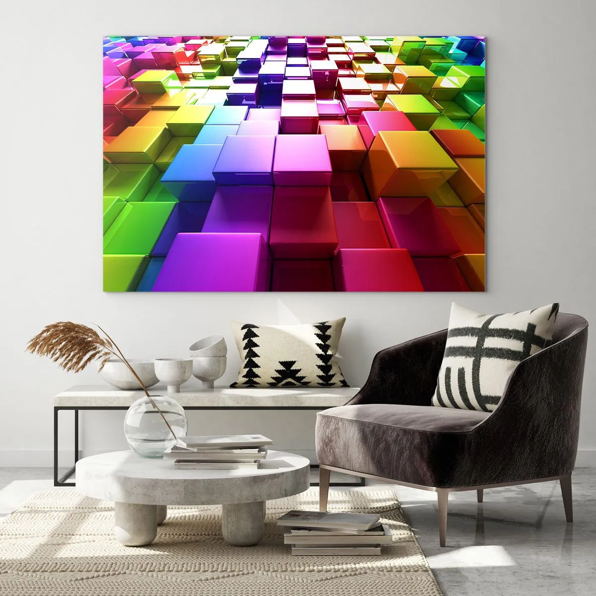 Quadro em vidro - Op-art juntos como uma equipa - 120x80 cm