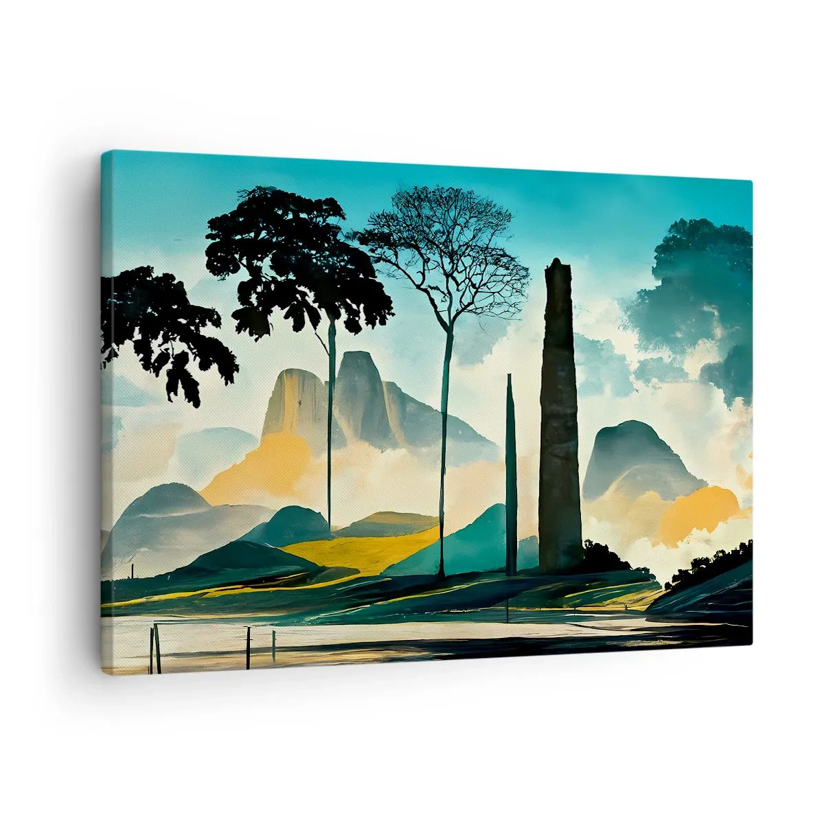 Quadro em tela - Uma paisagem pitoresca com árvores e montanhas ao fundo - 70x50cm - Cada vez mais alto - Decoração de parede moderna para a sala de estar e quarto ARTTOR