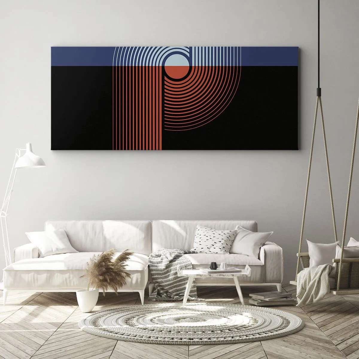 Quadro em tela - Num abraço geométrico - 100x40 cm