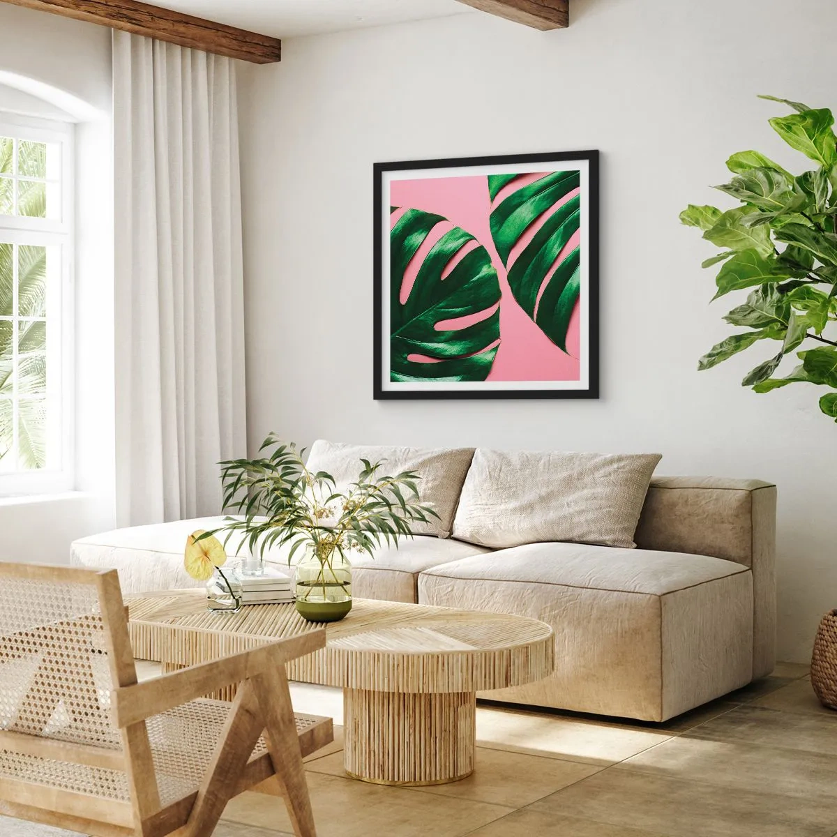 Pôster com moldura preta - Encontro verde - 60x60 cm