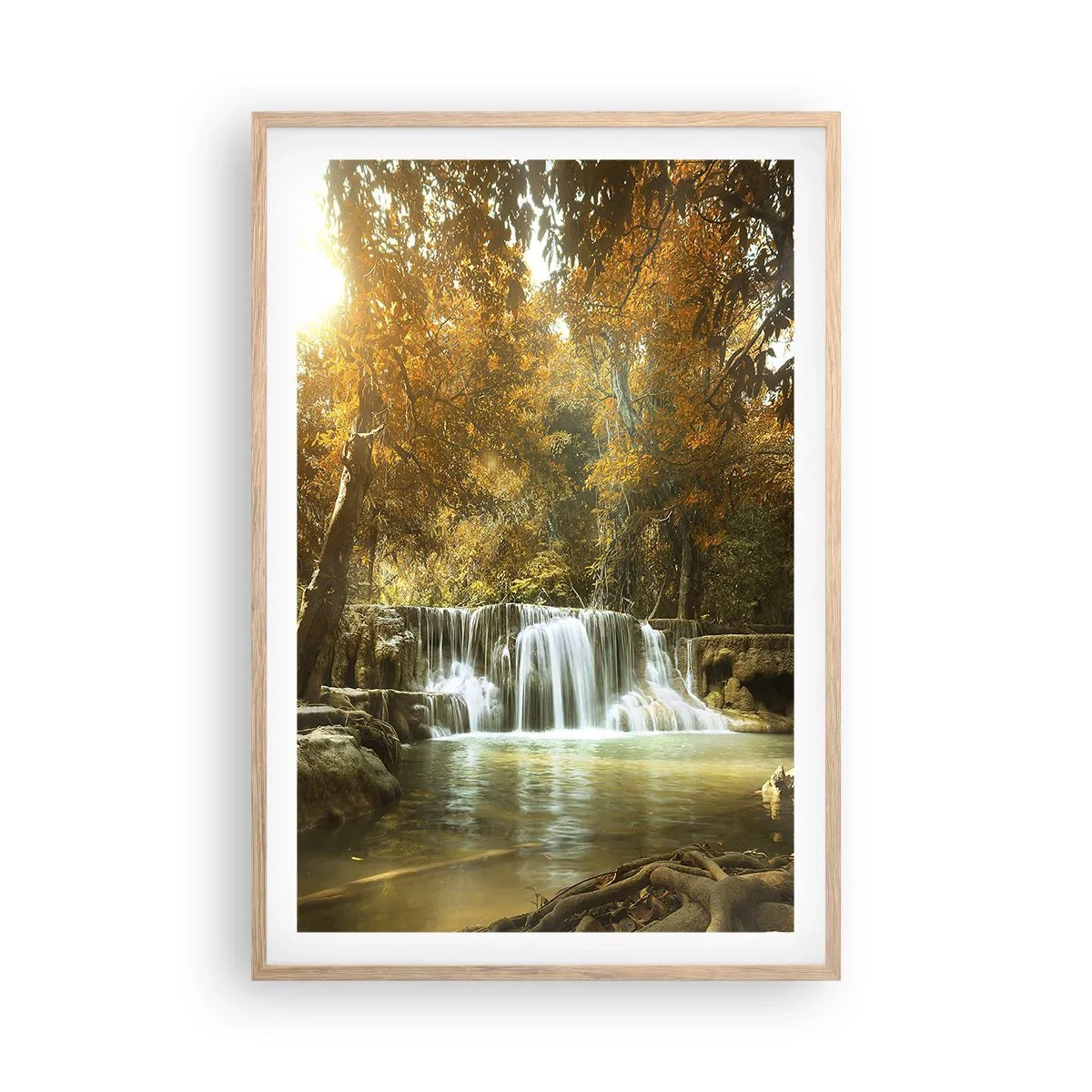 Pôster com moldura de carvalho claro - A cascata do parque - 61x91 cm