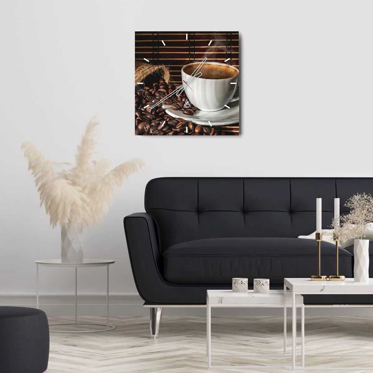 Relógio de parede - Relógio em vidro - A escuridão do carvão, a transparência do âmbar - 30x30 cm