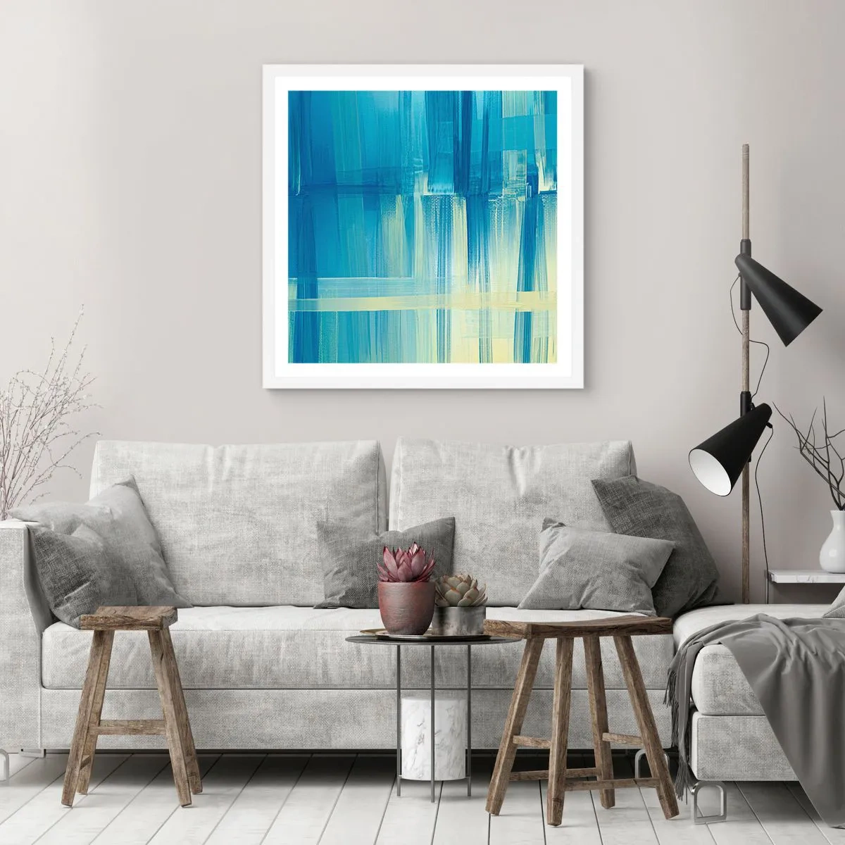 Pôster em moldura branca - Composição em turquesa - 40x40 cm