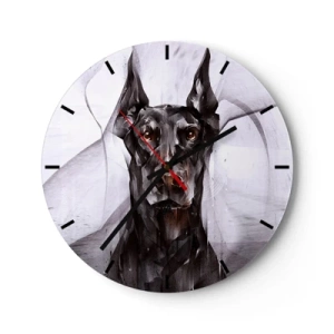 Relógio de parede - Relógio em vidro - Retrato de um Doberman em estilo geométrico moderno - 30x30cm - Nascido na nobreza - Decoração de parede moderna para a sala de estar, cozinha e quarto ARTTOR