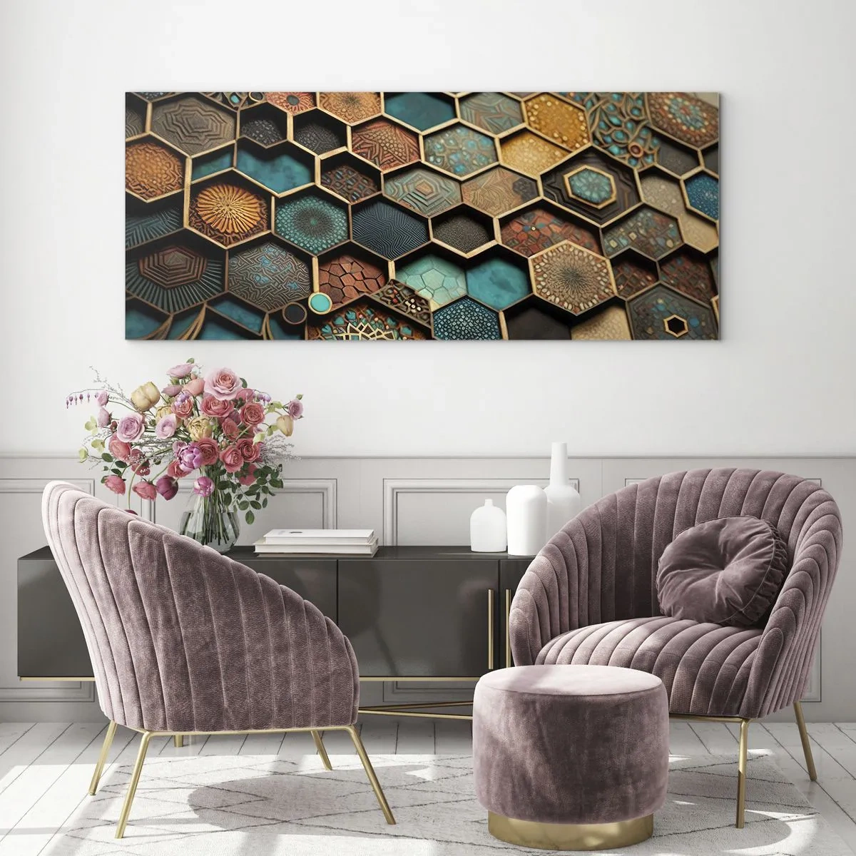 Quadro em vidro - Ornamentos árabes – variação - 90x30 cm