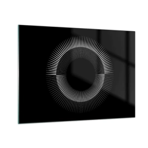 Quadro em vidro - Raios brancos formando um círculo sobre um fundo preto - 70x50cm - Sol preto - Decoração de parede moderna para a sala de estar e quarto ARTTOR