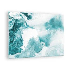 Quadro em vidro - Piscinas abstratas de azul em um fundo de vidro - 70x50cm - Inundado em azul - Decoração de parede moderna para a sala de estar e quarto ARTTOR