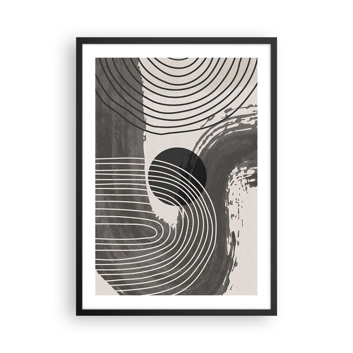 Pôster com moldura preta - Abstração geométrica em tons de cinza e preto - 50x70cm - O oval vence - Decoração de parede moderna para a sala de estar e quarto ARTTOR