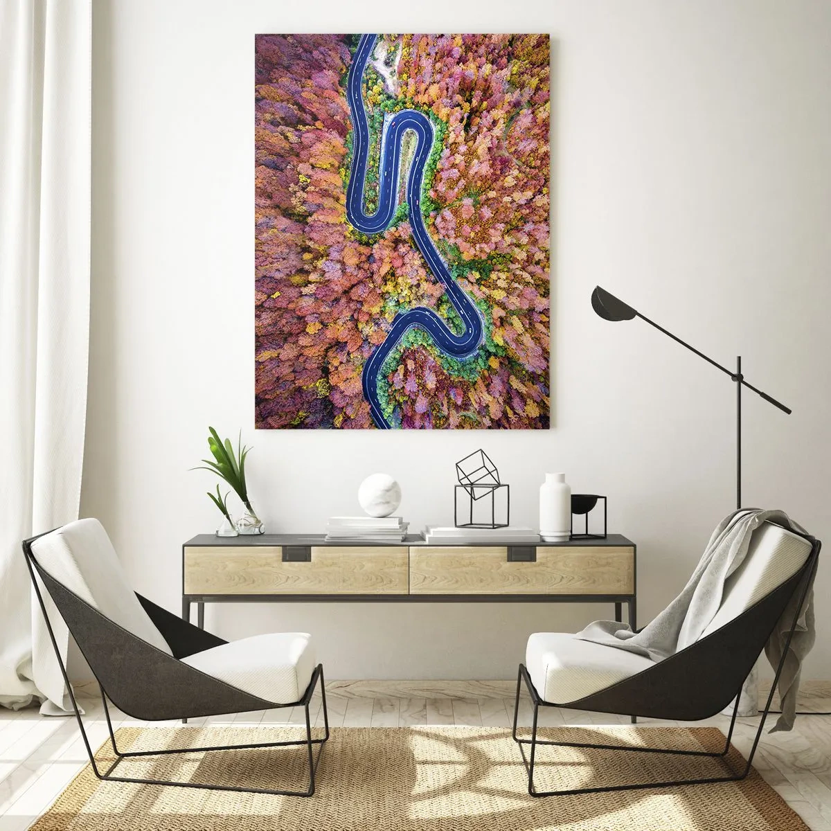 Quadro em vidro - Estrada sinuosa pela floresta - 80x120 cm