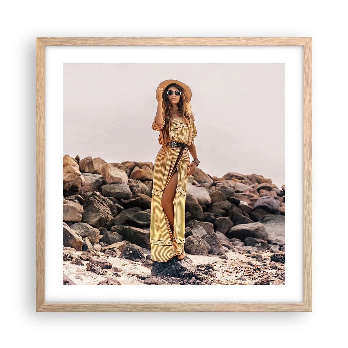 Pôster com moldura de carvalho claro - A magia das pedras - 50x50 cm